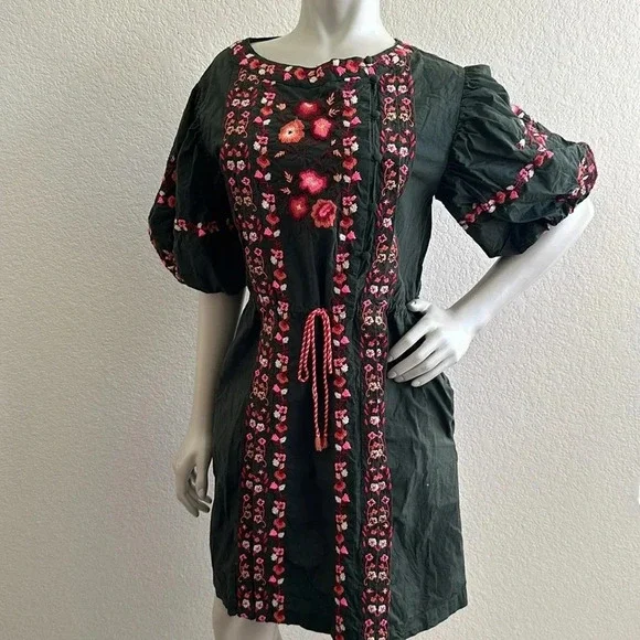 FREE PEOPLE Havana Asymmetrical Embroidered Peasant Dress